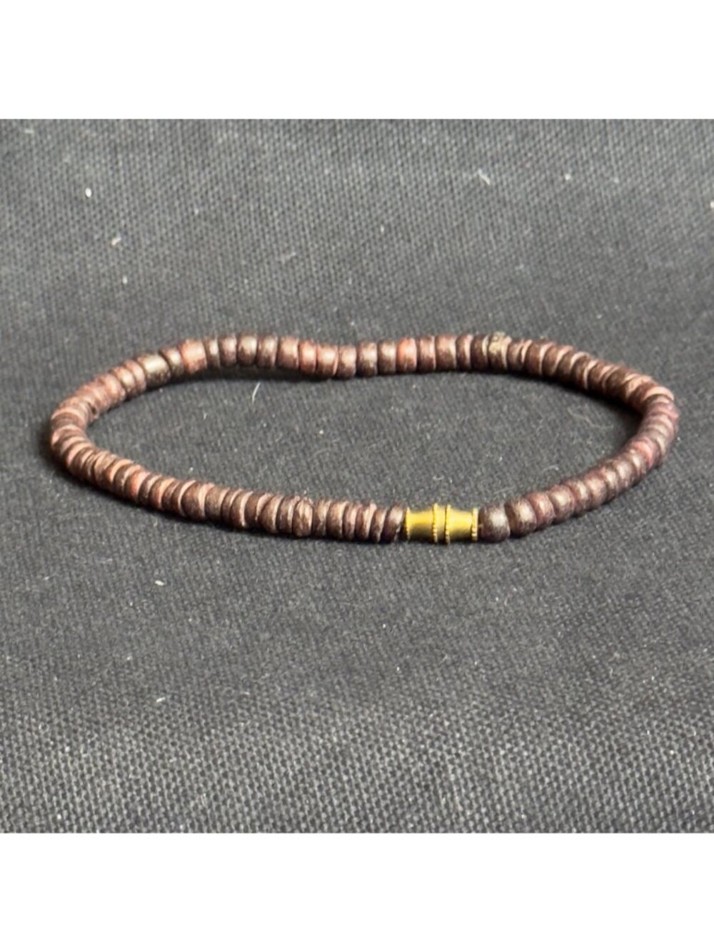 Handmade Wooden Beaded Bracelet Gold-Tone Screw-in Clasp Rustic Design 7 Inches - Picture 6 of 10